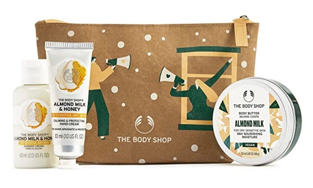 The Body Shop Almond Milk and Honey Beauty Bag Gift Set, 3pc